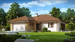 Pritlična hiša, z večjo garažo za dva avta, z vhodne strani in večjo teraso z dvoriščne strani