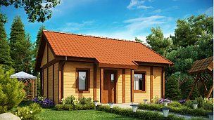 Manjša lesena hiša, idealna za vikendico, ekononična in enostavna za gradnjo.