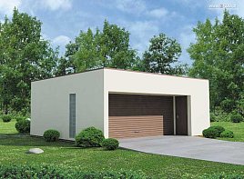                   Projekt Garażu dwustanowiskowego, z dodatkowo wydzieloną powierzchnią użytkową posiadającą niezależne wejście z przodu budynku. 