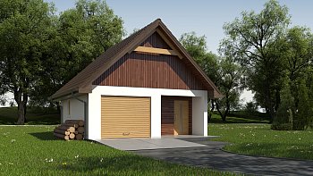          Projekt Garażu jednostanowiskowego, z dodatkowo wydzielonym pomieszczeniem gospodarczym posiadającym niezależne wejście. Istnieje możliwość wykorzystania poddasza jako użytkowe. Budynek przekryty dachem dwuspadowym. Istnieje możliwość przesunięcia, likwidacji lub dodania okien w ścianach bocznych.

