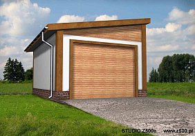      Projekt Garażu jednostanowiskowego, przekrytego dachem jednospadowym. Bryła budyknu pozwala usytuować go w ostrej granicy działki lub w sąsiedztwie istniejącej zabudowy.