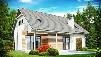 Tipski projekt ekonomične hiše z dvokapno streho, s prostornim dnevnim in nočnim delom