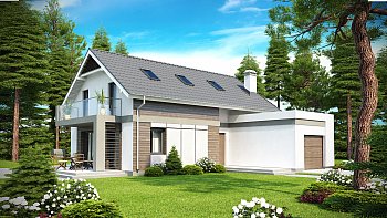 Mansardna hiša, z garažo s prednje strani ter balkonom in teraso z bočne strani