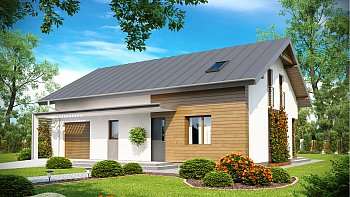 Tipski projekt družinske hiše z bivalno mansardo ter garažo v okviru hiše