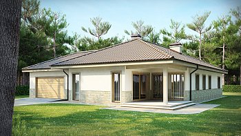 Projekt pritlične hiše, prefinjenega dizajna, z garažo za dva avta in večjo shrambo