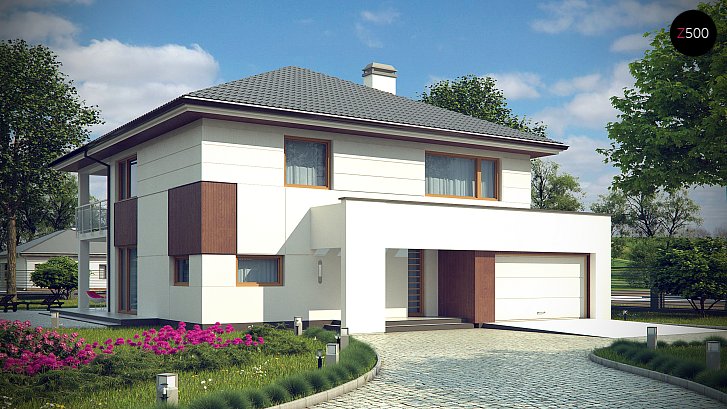 Z156. Projekt lepe in zanimive nadstropne hiše z dvojno garažo 
