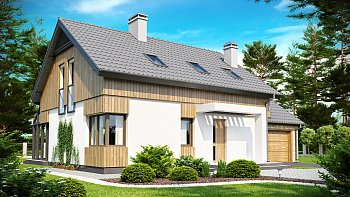 Z118. Načrt lepe in komfortne hiša z bivalno mansardo, zimskim vrtom in garažo