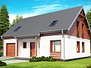 Z164. Tipski načrt lepe hiše z garažo in dvokapno streho, primerna tudi za manjše parcele