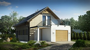 Z299. Lepa hiša enostavnih linij, z dvokapno streho, za ožje parcele in garažo s prednje strani.