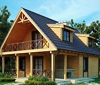 Hiša iz lesa, mogoča tudi zidana verzija, s pokrito teraso in balkonom, idealna kot vikendica.