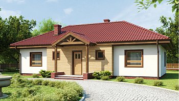 Z5. Tipski načrt simetrične, udobne in funkcionalne pritlične hiše s štirikapno streho.