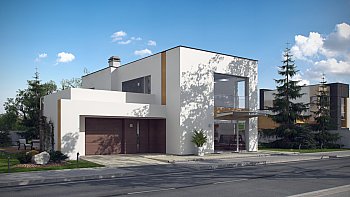 Luksuzna hiša v modernem stilu, z ločenim lokalom v prednjem delu hiše.